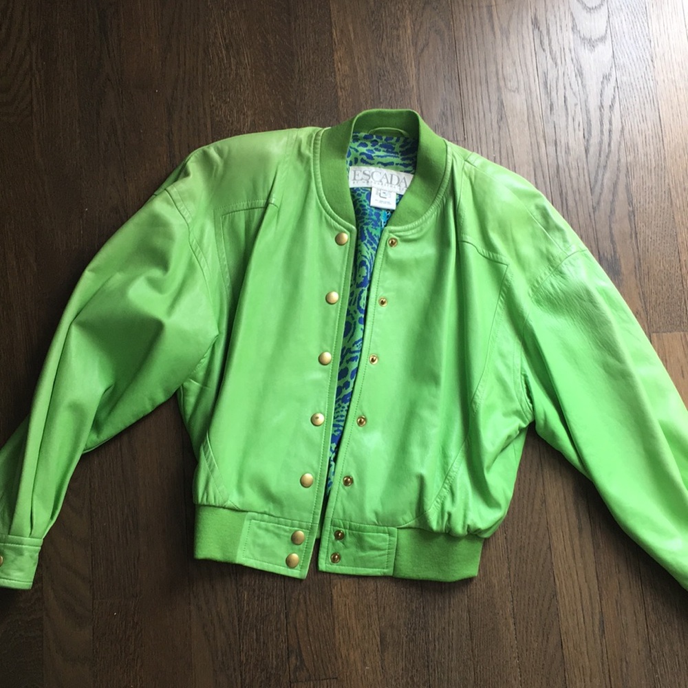 {Escada} Neon Green Leather Jacket
